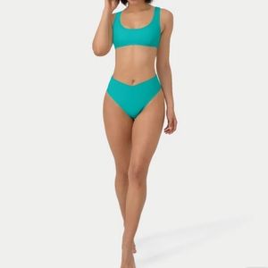 HALARA Crossover Bikini Bottom Lake Blue High Waist High Cut Cheeky Spor…